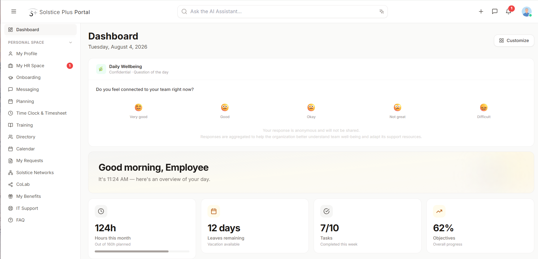 Solstice+ Portal dashboard